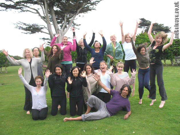 Catherine Annis Scaravelli yoga retreat at Florence House group jumping