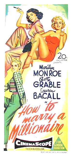 View Marilyn Monroe @ our Pinterest Gallery 1953, How To Marry a Millionaire, Marilyn Monroe, Betty Grable, Lauren Bacall, Australian, Daybill, Poster